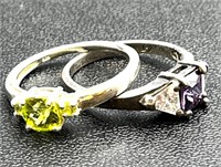 Sterling Silver Rings with Purple and Green stones