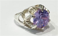 GORGEOUS STERLING SILVER 5CT ROUND LAVENDER RING