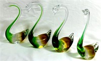 LOT OF 4 SOMMERSO ART GLASS SWAN SCULPTURES