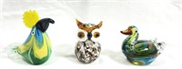 GORGEOUS LOT OF 3 COLORFUL ART GLASS ANIMALS