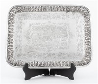 Antique Persian Silver Tray with Figures & Flowers