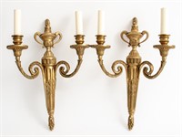 Neoclassical Style Gilt Bronze 2-Arm Sconces, Pair