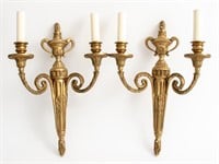 Neoclassical Style Gilt Bronze 2-Arm Sconces, Pr
