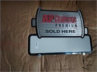 A P Challenge premium Muffler tin sign 24in.x