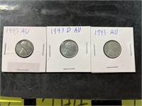 1943 AU steel wheat pennies