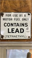 Vintage Contains Lead Gas Sign