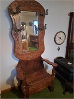 oak Wooden chair entry piece with mirror 80 1/2
