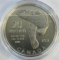 2012 Canada $20 .9999 Fine Silver Polar Bear Coin