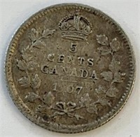 1907 Canada Small 5 Cent Coin