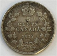 1917 Canada Small 5 Cent Coin