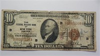 1929 $10 Ten Dollar FRBN New York Bank Note