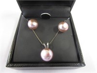 PEARL & STERLING EARRINGS AND NECKLACE