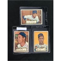 Three Low Grade 1952 Topps Baseball Cards