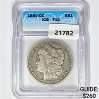 1890-CC Morgan Silver Dollar ICG F12