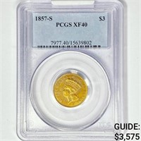 1857-S $3 Gold Piece PCGS XF40