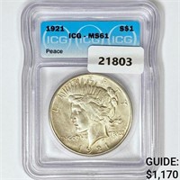 1921 Silver Peace Dollar ICG MS61