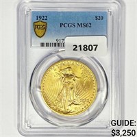1922 $20 Gold Double Eagle PCGS MS62