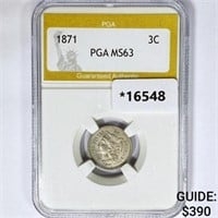 1871 Nickel Three Cent PGA MS63