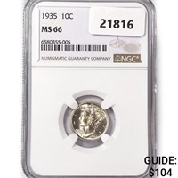 1935 Mercury Silver Dime NGC MS66