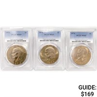 1974 Set (3) Eisenhower Silver Dollars PCGS MS65