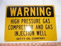 Getty Oil Enamel Metal High Pressure Warning Sign