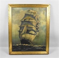 ANTIQUE SHIP PAINTING, OIL ON CANVAS