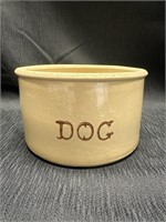 Large crock dog bowl, 2 qt low jar, Roseville Ohio