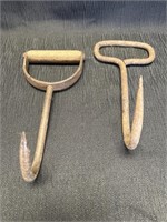 Two Vintage hay hooks, primitive