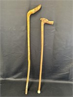 2 Wood Carved Canes