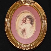 GOLD FRAMED PAINTING OF A WOMAN, signed E.M. Nee