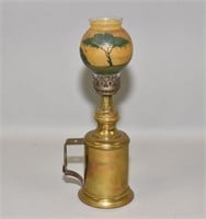 FRENCH MINIATURE OIL LAMP with painted shade