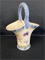 Hand-painted porcelain basket vase with handle