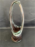 Art glass basket form vase, 12in tall