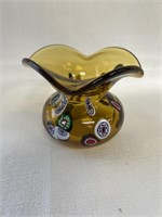 Murano hand blown glass squat vase