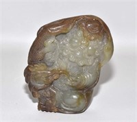 CHINESE CARVED JADE GROUP. Light and olive green