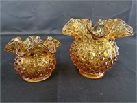 Amber Glass Ruffled Hobnail Fenton Flower Bowl