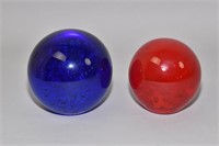 TWO PAPERWEIGHTS -Cobalt blue and pigeon