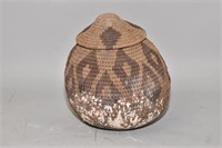 WOVEN TWINED CORD LIDDED BASKET - 8" h.