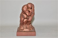 "THE THINKER" - Molded red-bronze color pottery