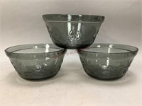 Smoked Glass Serving Bowls with Flowers