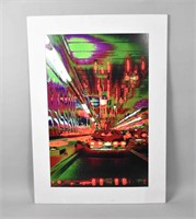 LITHOGRAPH - Unsigned. Red rainy tunnel with a