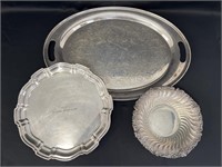 3 plated serving pieces, trophy engraved
