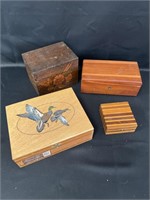 4 wood boxes, cigar box, Lane