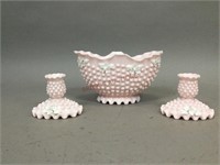 Pink Hobnail Buffet Set with White Applied Flowers
