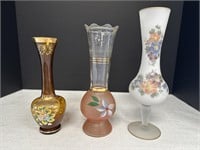 3 Glass Floral Bud Vases