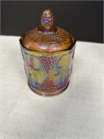 Vtg Indiana Amber Carnival Glass Jar
