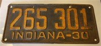 1930 Indiana License Plate