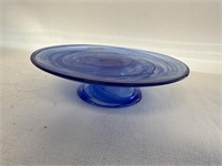 Akcam Turkish Cobalt Blue Swirl Pedestal Plate