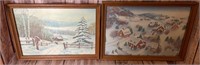 2 old winter scene prints