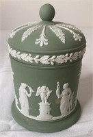 Wedgwood Green Jasperware Cylinder Tea Caddy